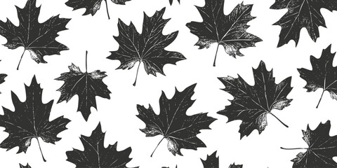 Seamless black and white maple leaf pattern illustration for autumn designs.