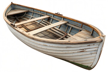 Obraz premium old weathered wooden rowboat sea vessel nautical boat isolated on white background png