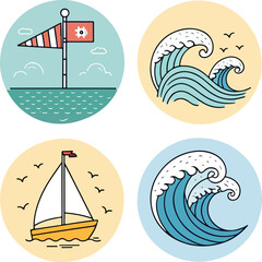 Icon set related to wind and waves vector
