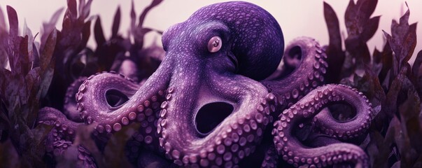 Obraz premium A close up image of a vibrant purple octopus submerged underwater