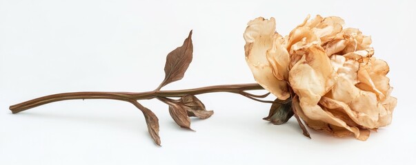 Fototapeta premium Faded peony on white background: aged elegance of a wilted flower