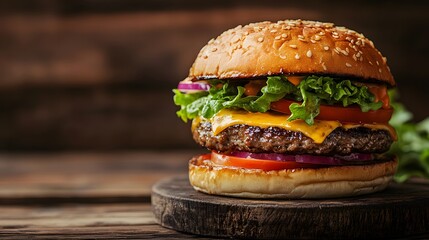 hamburger on a wooden background