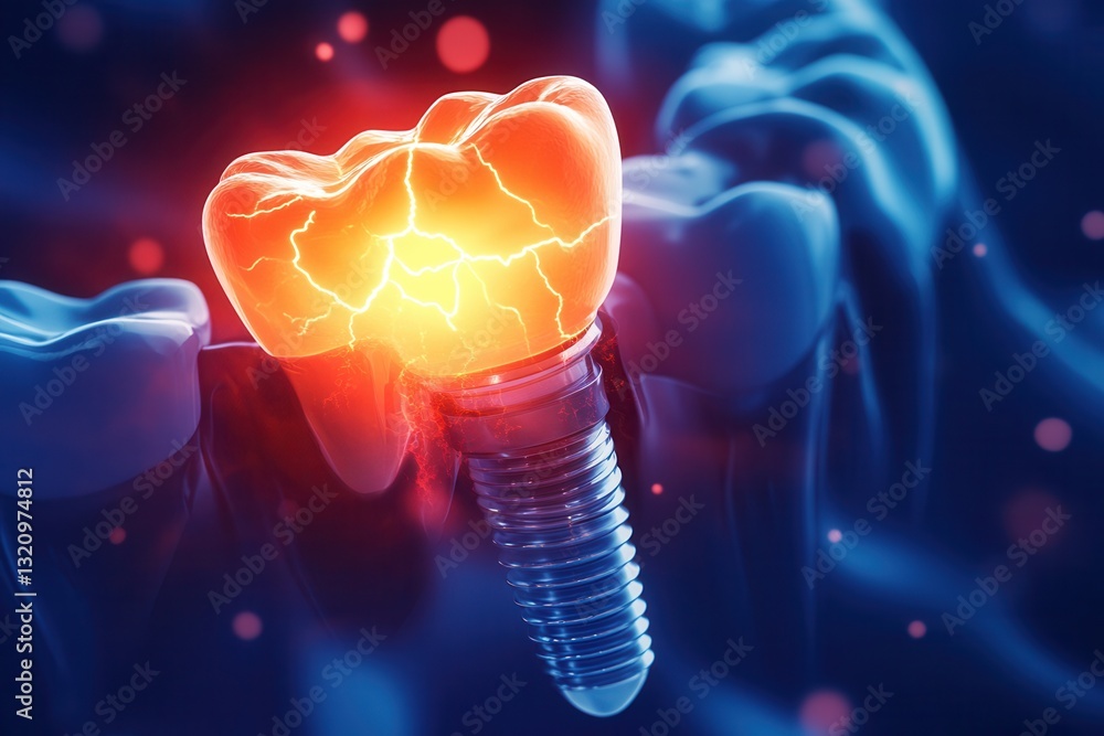 Poster bright vibrant background illustrating the rapid healing process of dental implants with an abstract