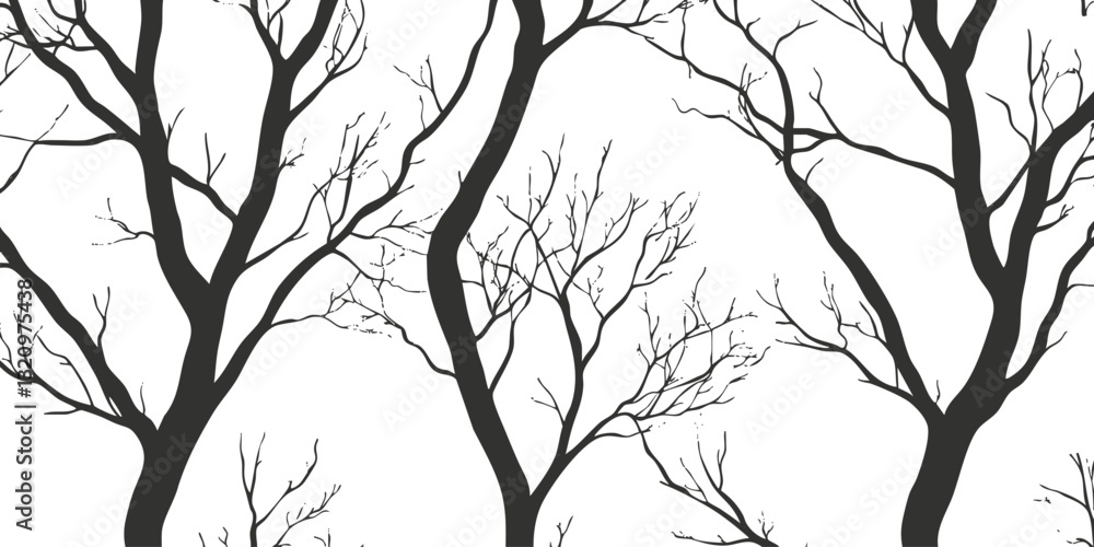 Poster silhouette of leafless tree branches creating a striking black and white pattern.