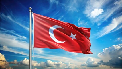 Turkish Flag Waving, Blue Sky, Product Photography, High Resolution Image,  Patriotic Background,  Ankara, Istanbul, Turkey,  National Pride