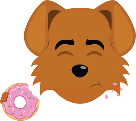 vector illustration emoji character face dog cartoon, eating raspberry snack donut