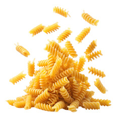 Falling Fusilli Pasta Isolated on White Background
