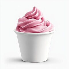 Pink frozen yogurt in a white paper cup