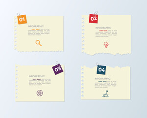 Vector illustration paper cut note infographic template with 4 options or step icons.