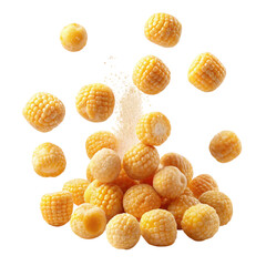 Falling Corn Balls Isolated on White Background
