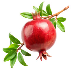 Pomegranate Fruit on Branch Isolated on White Background
