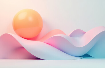 Geometric shapes, gradients, pastel backgrounds. Clean lines, neutral colors