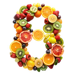Number Eight Made with Fruits Isolated on White Background

