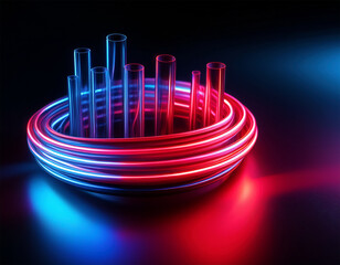 a vibrant abstract design featuring glowing neon pipes in red and blue against a dark background creating a modern tech inspired aesthetic