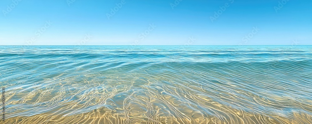 Poster waterscape abstract background idea. tranquil ocean waves gently lap against a sandy shore under a c