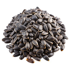 Pile of Black Sunflower Seeds Isolated on White Background
