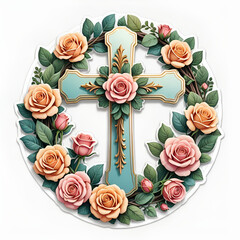 Elegant Golden Cross with Floral Wreath – Christian Symbol of Faith and Easter Blessings