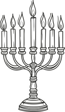 menorah candles burning black and white clip art preview