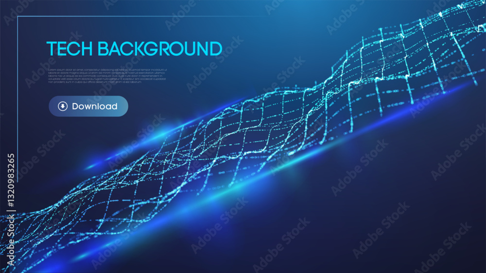 Poster futuristic tech background with glowing blue digital wave, abstract technology grid, and cyber netwo