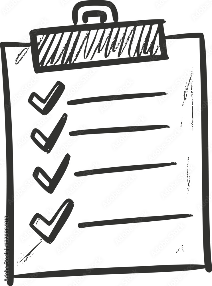 Poster hand-drawn checklist on a clipboard with checkmarks and lines.