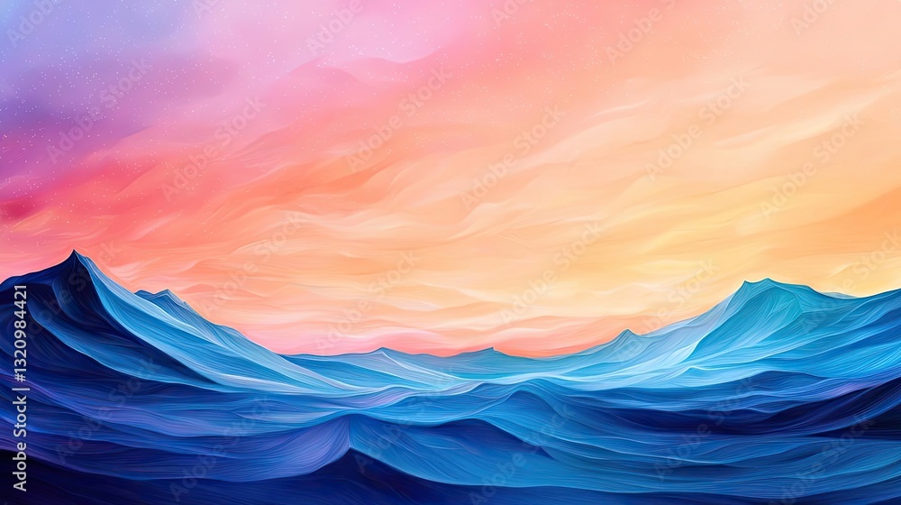 Poster Vibrant color art abstract background concept. A colorful abstract representation of ocean waves at sunset.