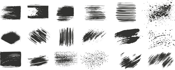 Collection of various black brush strokes on a white background.
