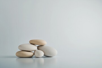 Smooth pebbles stacked harmoniously against soft, serene backgro