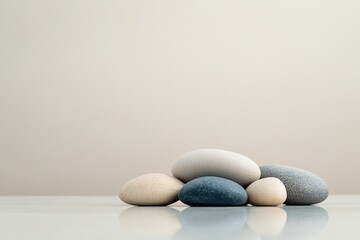 Smooth stones arranged artistically, showcasing subtle colors an