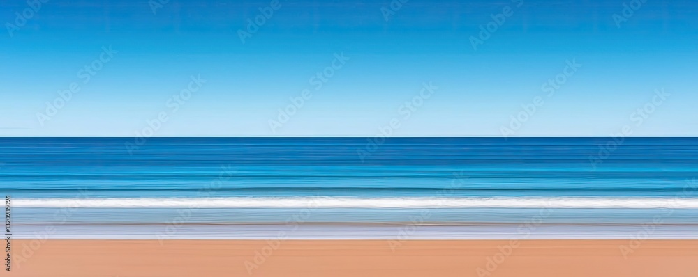 Poster waterscape abstract background idea. a serene beach scene featuring calm waves and a clear blue sky.