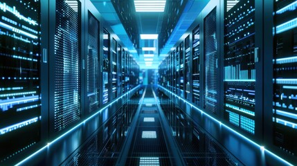 Stunning 3D Rendering of Connection Networks in Servers, Data Center Room, and Storage Systems