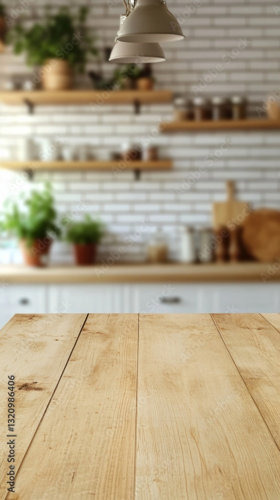 Aufkleber sunlight softly illuminates a rustic wooden table, creating a warm atmosphere. the kitchen features 
