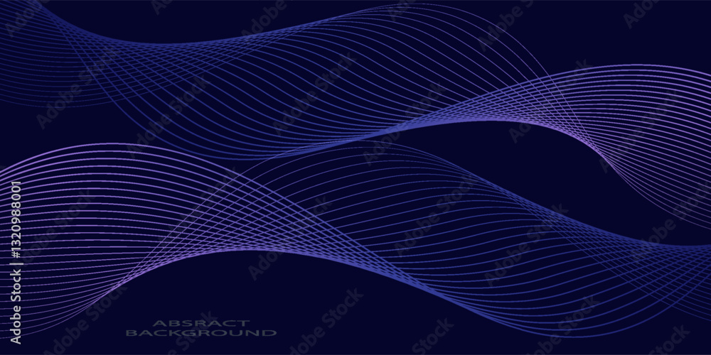 Poster dark abstract background with glowing wave. shiny moving lines design element. modern purple blue gr