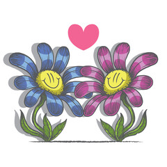 Abstract flowers with smile hand draw color