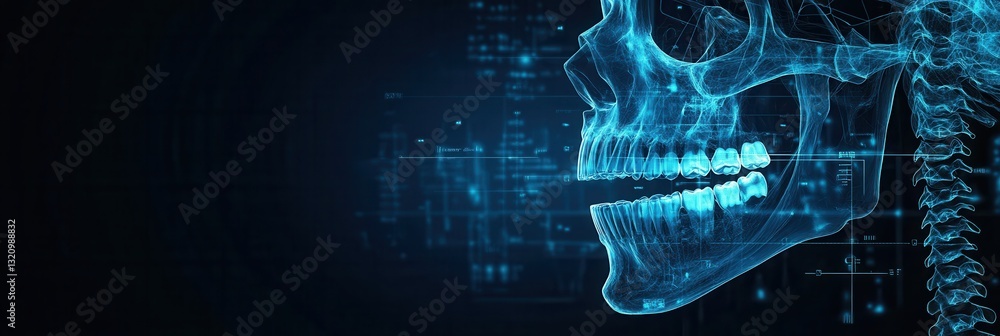 Aufkleber detailed outline of jawbone implants with glowing skeletal features and precise dental elements set 