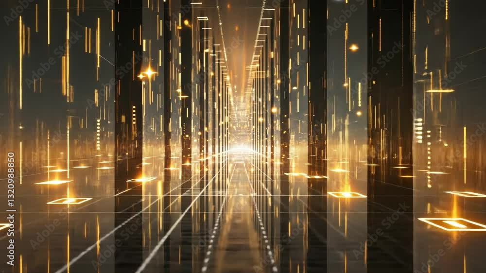 Aufkleber futuristic digital corridor with glowing lines and geometric patterns creates sense of depth and inn