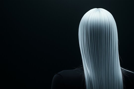 Back view of model with platinum hair on black background with copy space. Perfect for advertising luxury hair care or salon hair coloring.