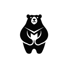 Fototapeta premium Cute Bear Icon - Minimalist Black and White Silhouette Illustration