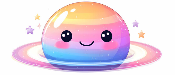 Fototapeta premium Cute planet smiling, stars background