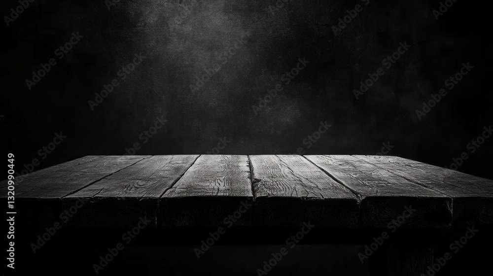 Poster A rustic wooden table with deep textures stands under gentle illumination, creating a peaceful atmosphere perfect for culinary creativity or thoughtful reflections