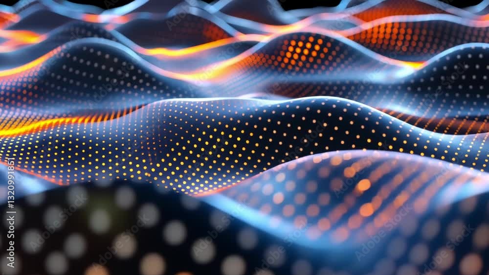 Poster digital abstract background with dynamic wave pattern and glowing dots futuristic and vibrant visual