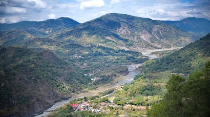 Scenic valley with river and mountains