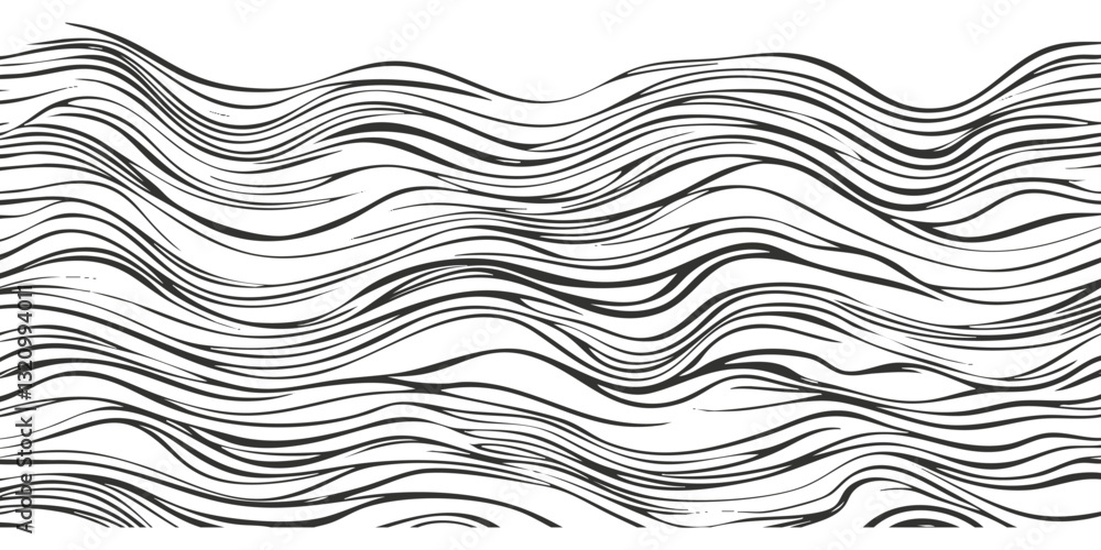 Poster abstract black and white wave pattern with flowing lines and curves.