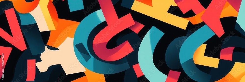 Poster Bold modern typographic background featuring oversized abstract text with vibrant colors and overlapping letters for a trendy visual impact
