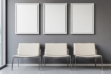 Modern waiting area with blank frames