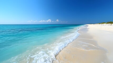 Obraz premium Pristine Turquoise Beach with Gentle Waves and Serene Horizon