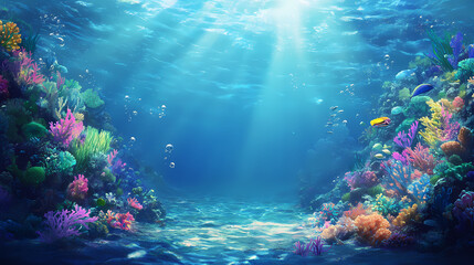 Fototapeta premium Vibrant underwater scene showcasing colorful coral reefs with sunlight filtering through water