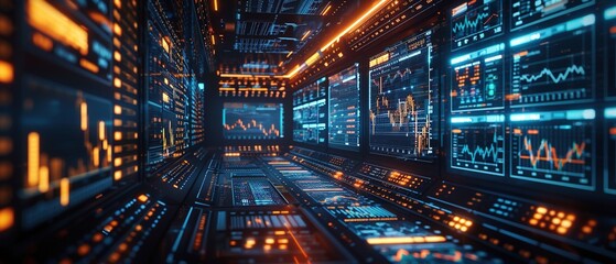 Real-Time Stock Trading Dashboard with Holographic Charts - Cyberpunk Financial Data Visualization for Fintech Presentations