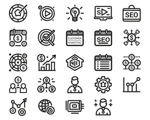 Business and Digital Marketing Icon Set. SEO and Financial Growth Icon Pack