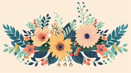 Obraz premium A colorful floral illustration of flowers and greenery.
