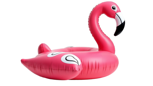 Bright Pink Inflatable Flamingo Isolated on Transparent Background for Summer Pool Decor and Fun Activities